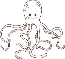 Octopus Tropical Underwater Cartoon Funny Sketch Colorful  Illustration Graphic Element Art Card