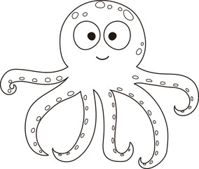 Octopus Tropical Underwater Cartoon Funny Sketch Colorful  Illustration Graphic Element Art Card
