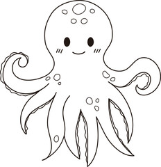 Octopus Tropical Underwater Cartoon Funny Sketch Colorful  Illustration Graphic Element Art Card