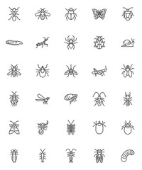 Fototapeta na wymiar Insects animals line icons set