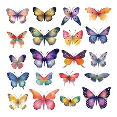 Fototapeta na wymiar Set of watercolor Watercolor butterflies illustration isolated on a transparent background. Transparent Png files, ai generated