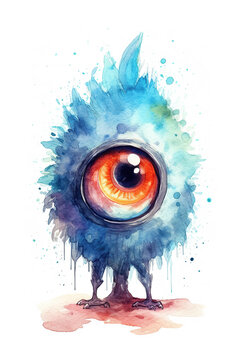 cyclop watercolor clipart cute isolated on white background