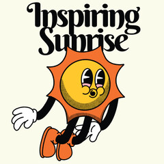 Fototapeta na wymiar Inspiring Sunrise With Sun Groovy Character design