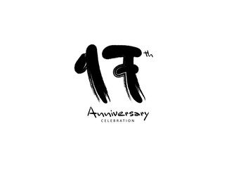 17 Years Anniversary Celebration logo black paintbrush vector, 17 number logo design, 17th Birthday Logo, happy Anniversary, Vector Anniversary For Celebration, poster, Invitation Card