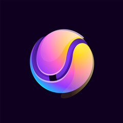 Sphere logo. Multicolored gradient circle with vibrant color palettes. Yin and yang emblem. Energy protection shield.