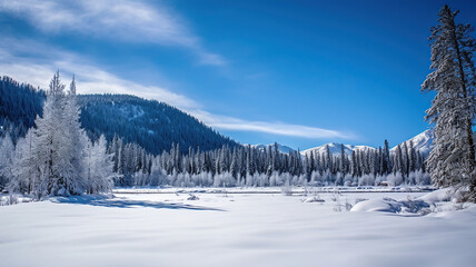 Fototapeta na wymiar winter landscape with deep blue sky. Generative Ai