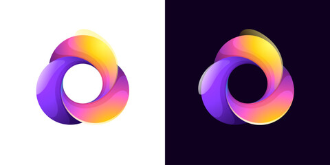Multicolor fintech logo. Abstract gradient sphere icon. Yin and yang circle emblem. Vector colorful lilac sign.