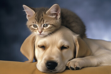 Different but inseparable a cat and dog share a unique bond of love and trust. AI Generative.