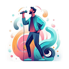 Inspiring motivational speaker with microphone with stage - Plasticine Illustration 2