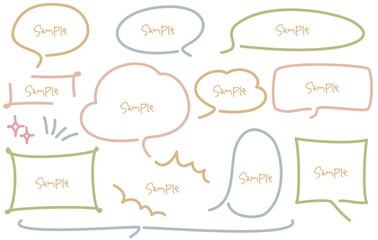 カラフル線画のゆるい吹き出し　太い