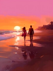 couple on the beach at sunset