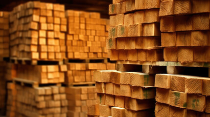 Square-shaped Wooden Logs Stacked on Pallets, Generative AI