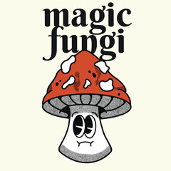 Magic Fungi With Mushroom Groovy Character design