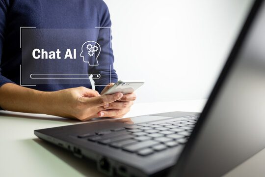AI technology, Artificial Intelligence, Chatbot Chat and talk with AI, Using for search and find data by command prompt, robot learning machine create or generate picture or article auto