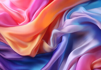 Elegant fashion flying satin silk cloth design for product display. colorful gradient colored cloth piece of fabric on black background. generative AI