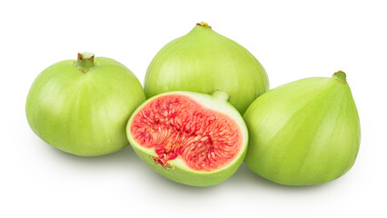 Ripe green fig fruit isolated on white background with full depth of field