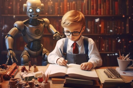 Robot teacher and kid Generative AI