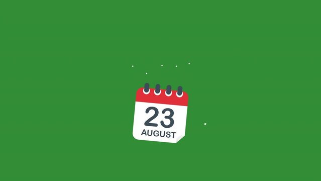 23 august calendar event animation. transition effect.green background.