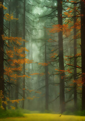 Vibrant autumn forest Kodachrome watercolour contrast.