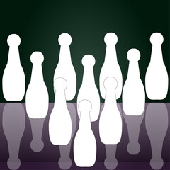 bowling pins on a dark background. vector graphics for illustration or background