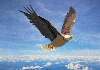 American bald eagle flying | Digital art | Oil paint | Ai Generated