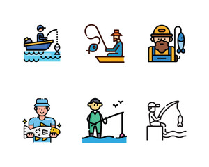 Fisherfolks Day, Fisherman, Fishes, Hunter, Icons, Concept, Editable, Vector, Eps, Icon collection, man hunting fishes, Fish hunter, Business, Hunting, fishing