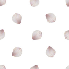 Watercolor seamless pattern with shells. Hand painting clipart underwater life objects on a white isolated background. For designers, decoration, postcards, wrapp