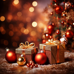christmas decoration poster with bokeh background. generative ai