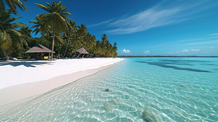 Maldives Islands Ocean Tropical Beach. Generative Ai