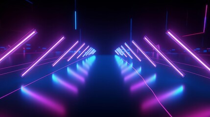 3d render, abstract geometric background with neon glowing arrows, forward direction concept, Generative AI - obrazy, fototapety, plakaty
