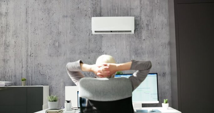 Relaxed Businesswoman Enjoying The Cooling Of Air Conditioner