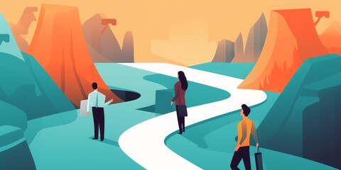 Obraz premium Decision. Choosing direction. Path to the success. Business illustration, Generative AI