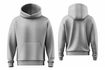 Blank grey hoodie template, front and back view, on invisible mannequin Generative AI © abdulmoizjaangda