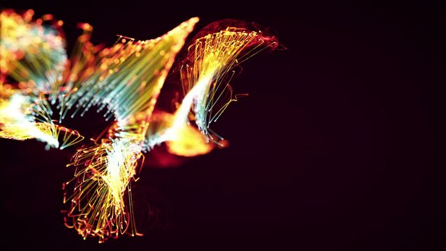 Colorful abstract stylish particle and plexus system on dark background. Suitable for the appearance of text, logo or other graphic design
