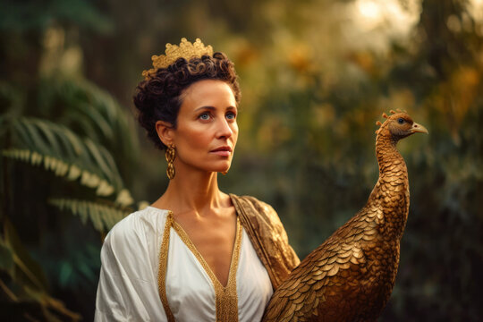 Photorealistic portrait of Ancient Greek Goddess Hera or Ancient Roman Goddess Juno (Generative AI)