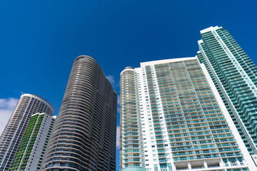 Fototapeta na wymiar photo of majestic skyscraper architecture building. high skyscraper building on blue sky.