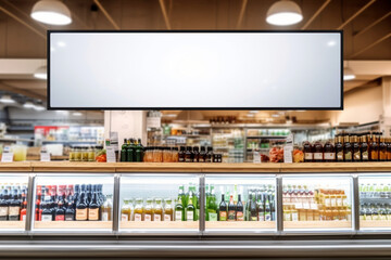 Mock up Blank sign display in supermarket Interior background Retail shopping Generative AI