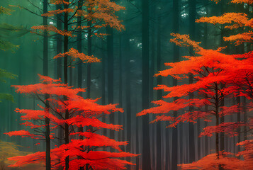 Beautiful autumn forest in Pantone  colors.