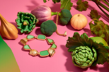 generative ai illustrtion of some different jewelry that looks like vegetables