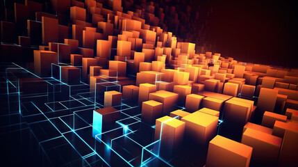 Obraz premium Modern digital abstract 3D background. Can be used in the description of network abilities, technological processes, digital storages, science, education, etc. Copy space. Based on Generative AI