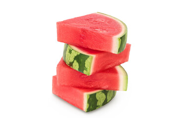 Red seedless watermelon slices isolated on white background with full depth of field.