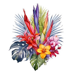 Exotic tropical flowers watercolor