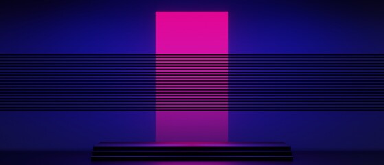 Fototapeta premium 3d illustration rendering of futuristic cyberpunk display, gaming scifi stage pedestal background, gamer banner sign of neon glow stand podium for product