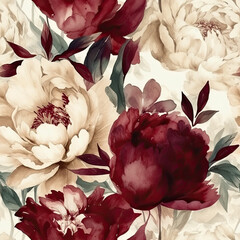 Floral seamless pattern of white anemone flowers. AI generated watercolor illustration digital art. Fabric print, decoration, wall art, printable. AI generated Image on the white background.