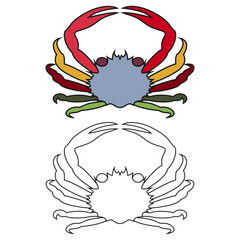Children's coloring book cartoon sea crab of the crustacean family on a white background.