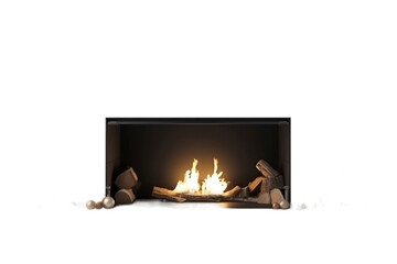 Tree and Cozy Fireplace Isolated on Transparent Background, Generative Ai
