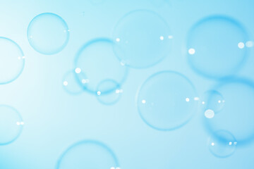 Beautiful Transparent Blue Soap Bubbles. Abstract Background. Celebration Festive Backdrop. Freshness Soap Suds Bubbles Water	
