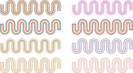 Collection boho wavy lines with colorful lines 
