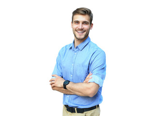 Young man posing confident and positive on a transparent background