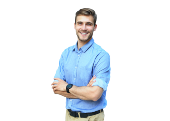 Young man posing confident and positive on a transparent background